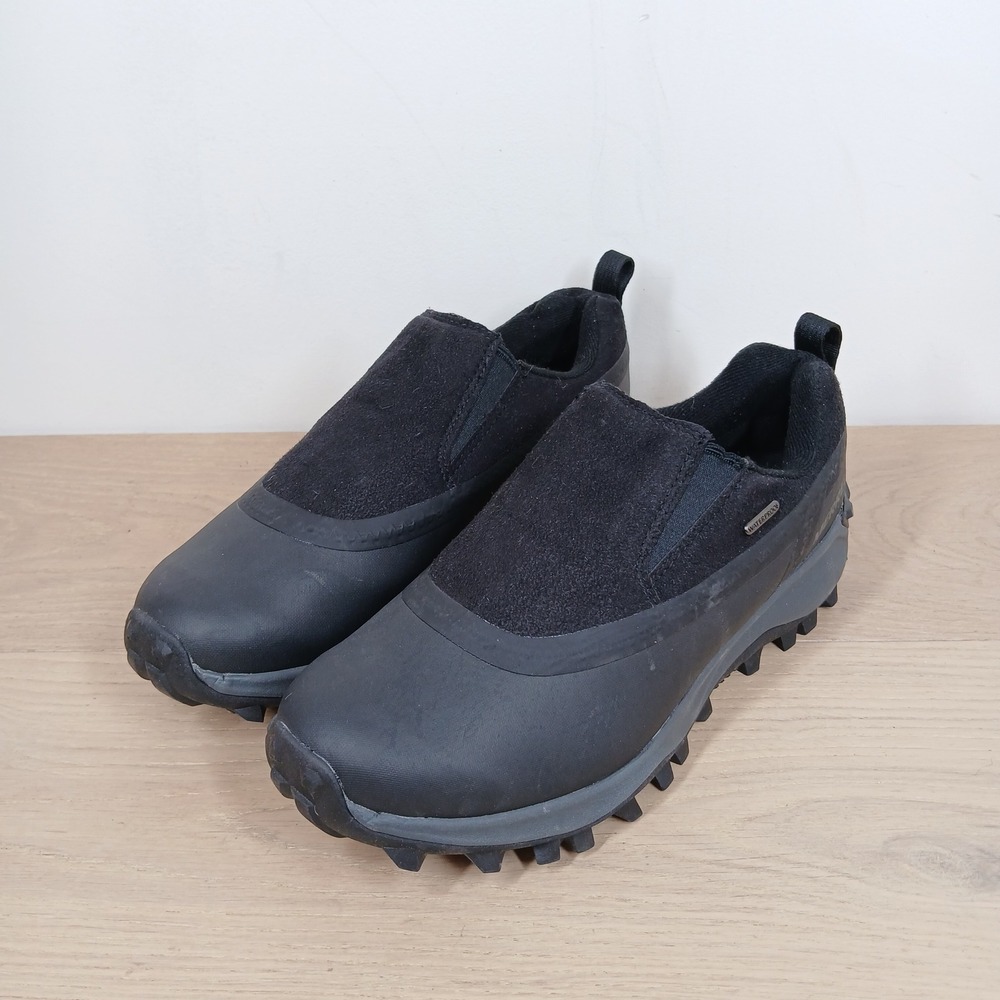 Merrell Thermo Moc Waterproof Women 10 Black Suede Rubber Slip On Hiking Shoe